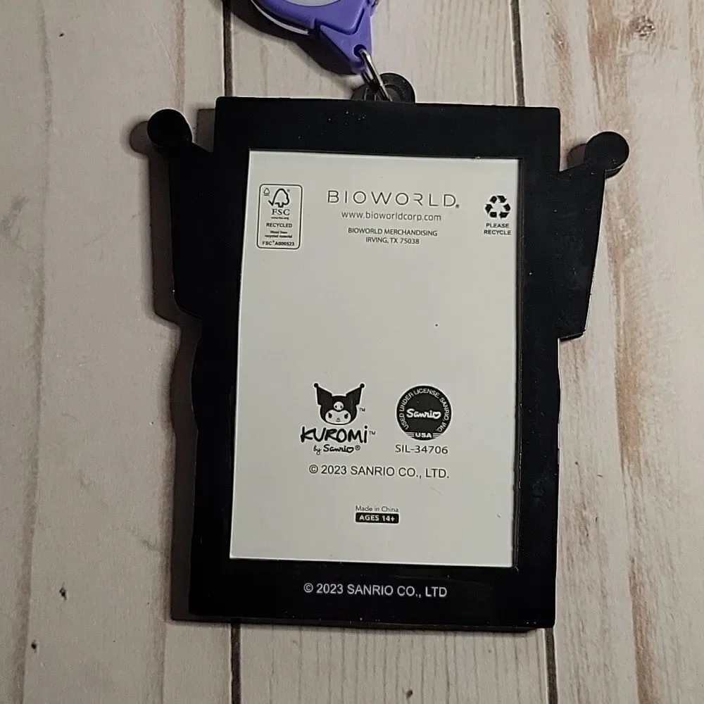 Kuromi ID Badge Holder with Retractable Lanyard Purple Black New
